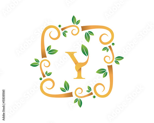 Elegant Floral Y Letter With Gold Branch Logo