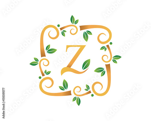 Elegant Floral Z Letter With Gold Branch Logo
