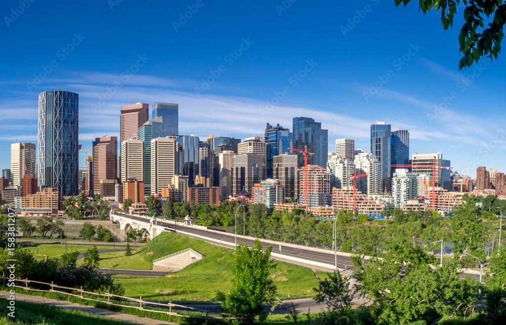 Calgary's skyline on a beautiful sunny day. 