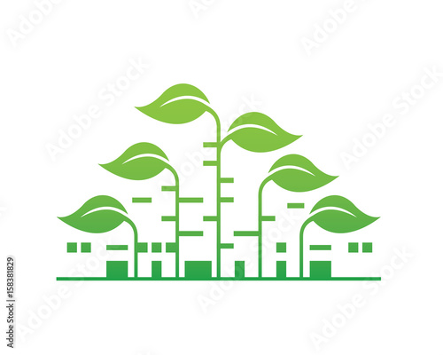 Modern Building Real Estate Logo - Peaceful Green Building And Leaf