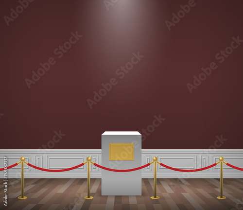 classic museum gallery interior with podium and rope barrier