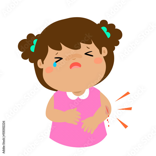 Crying girl with wounds from accident vector.