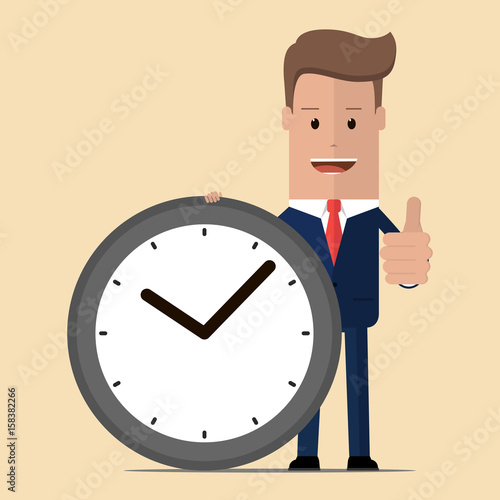 Businessman with watch showing thumbs up. Business concept. Vector illustration