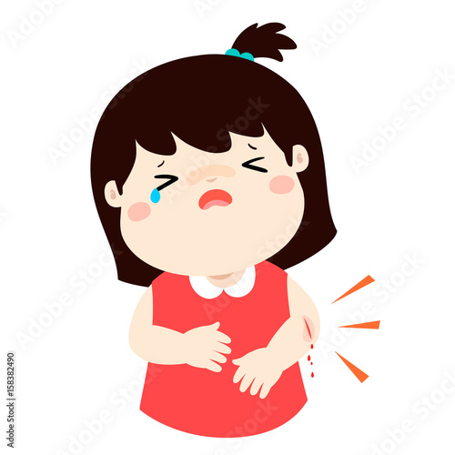Crying girl with wounds from accident vector.