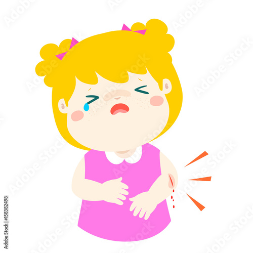 Crying girl with wounds from accident vector.