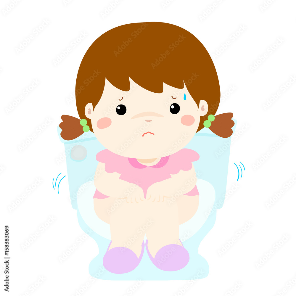 Cute girl sitting toilet seat with diarrhea cartoon vector. Cute girl sitting toilet seat with diarrhea cartoon vector.