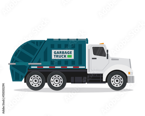 Modern Flat Isolated Garbage Truck Illustration