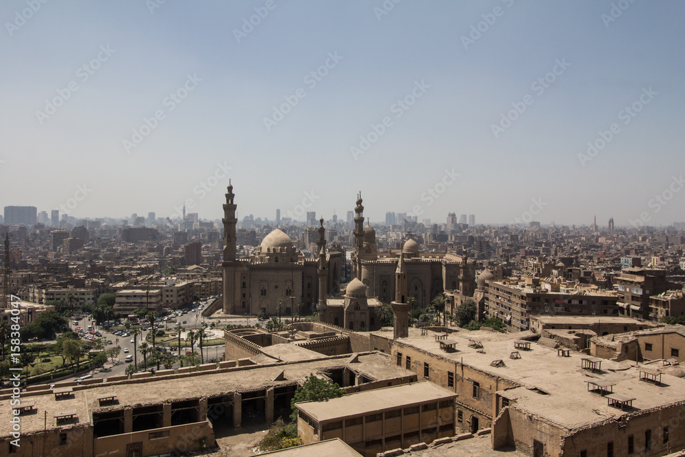 Al Azhar mosque and islamic Cairo as seen from the citadel, Egypt