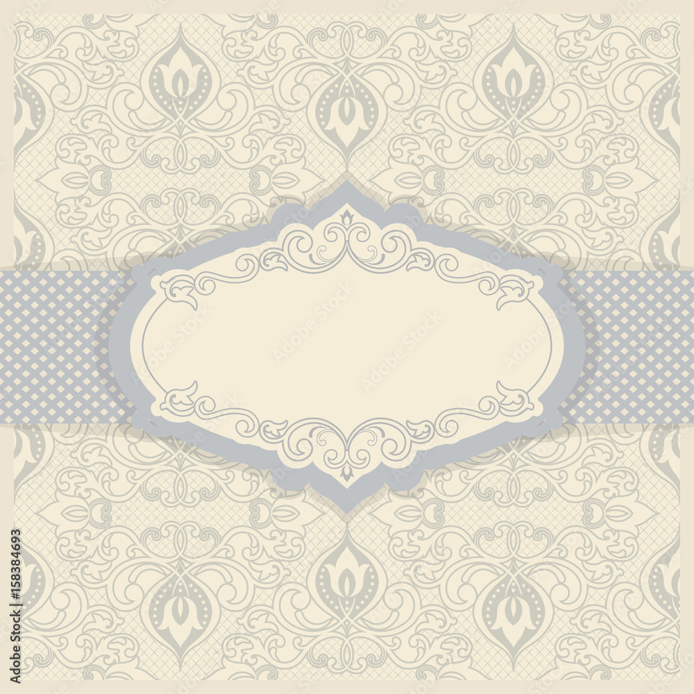 Wedding invitation cards baroque style. Vintage Pattern. Retro Victorian ornament. Frame with flowers elements. Vector illustration.