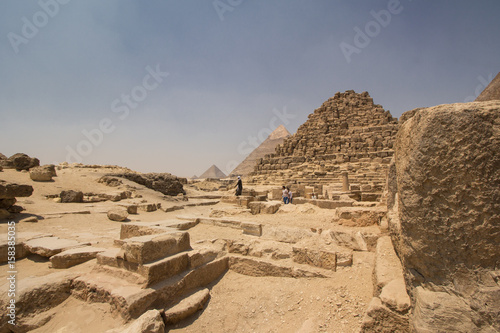 Giza Pyramid Complex - overlooking the tomb of queen Hetepheres in the necropolis  the great pyramid of Khufu  Khafre and Menkaure