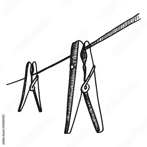 Clothes pegs. Vector vintage sketch