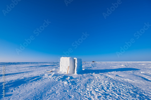 Fototapeta Naklejka Na Ścianę i Meble -  Camp Barneo at the north pole snow plain snow cube pattern snowflakes lines close-up