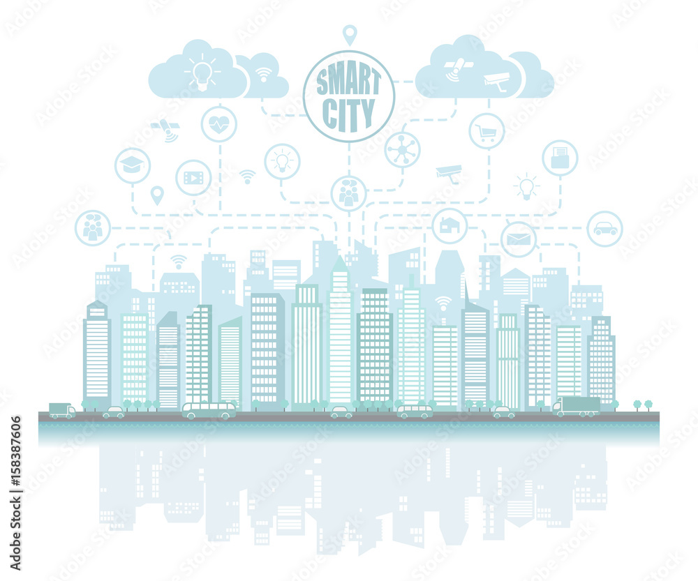 Smart city with advanced smart services, social networking, the Internet of things, background