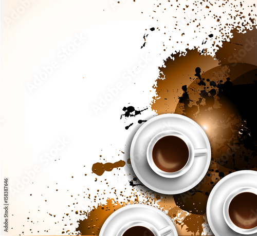 Infograph background template with a fresh coffee on table with infographic sketches