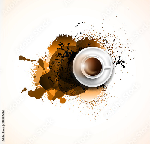 Infograph background template with a fresh coffee on table with infographic sketches
