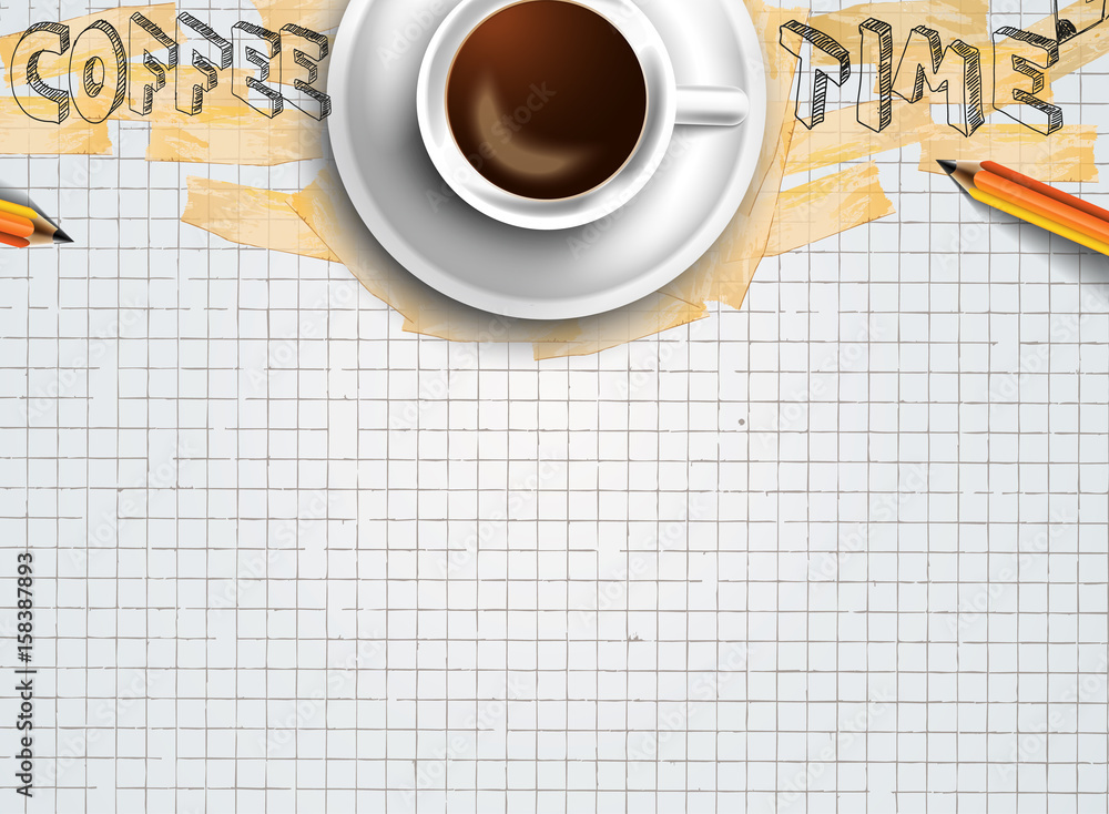 Infograph background template with a fresh coffee on table with infographic sketches Infograph background template with a fresh coffee on table with infographic sketches