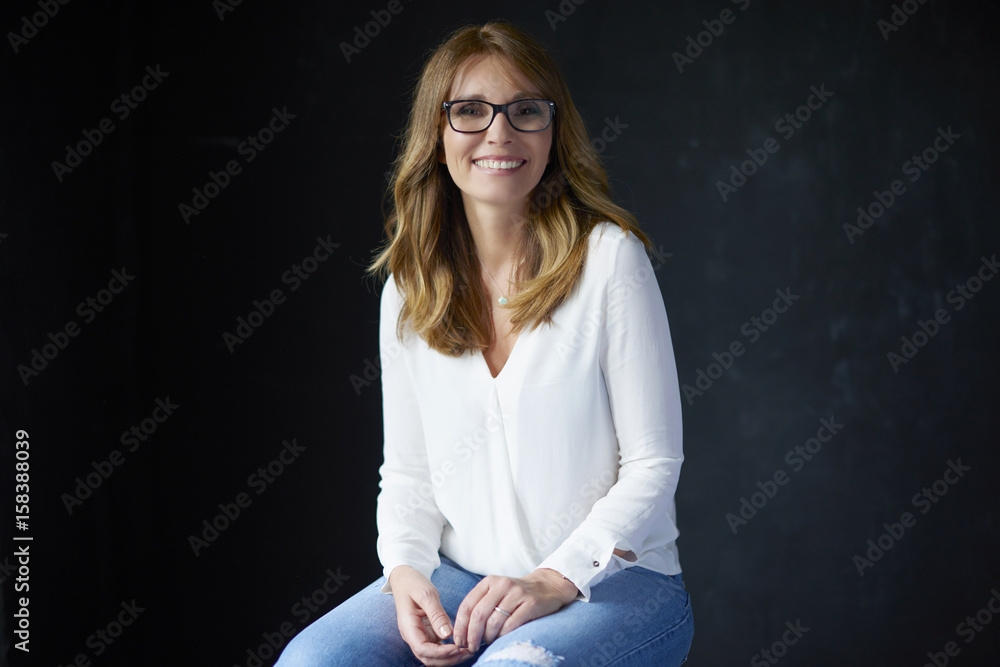 Confident casual woman with copy space Confident casual woman with copy space