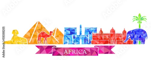 The symbols of architecture and nature of Africa in the polygonal style