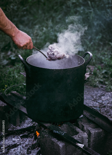 Hot boiled meat photo