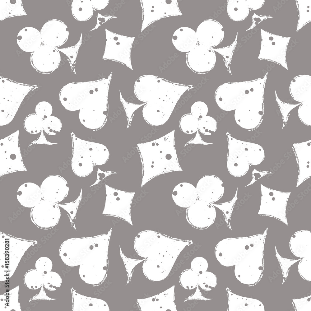 Vector seamless grunge pattern. Grungy graphic illustration of sign of playing card with ink blot, brush strokes. Endless background. Series of gaming and gambling seamless vector patterns. Vector seamless grunge pattern. Grungy graphic illustration of sign of playing card with ink blot, brush strokes. Endless background. Series of gaming and gambling seamless vector patterns.