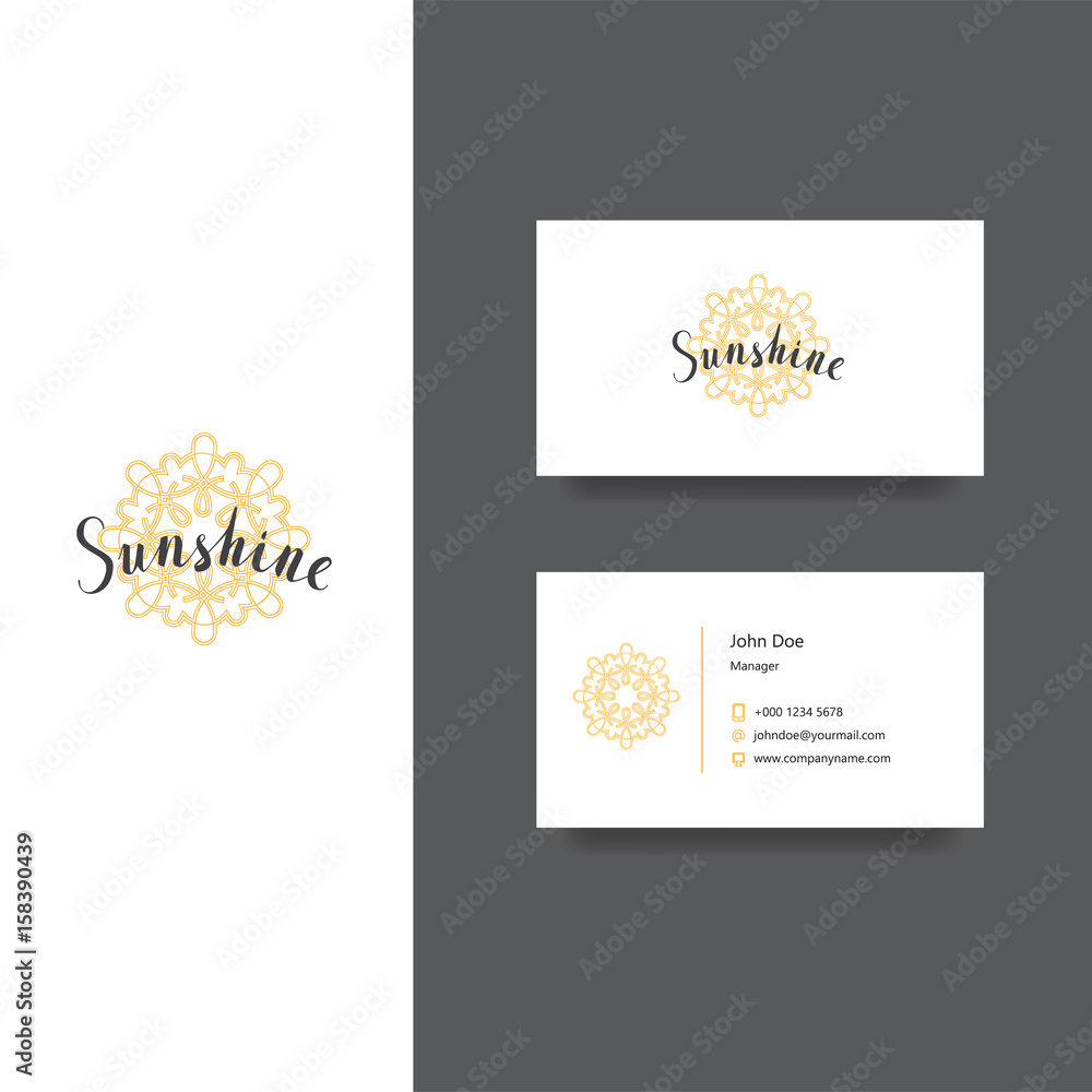 sunshine company logo with hand lettering illustration and business card template
