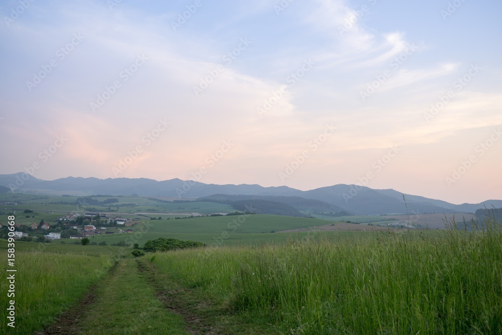 Sunrise and sunset over the hills and town. Slovakia Sunrise and sunset over the hills and town. Slovakia