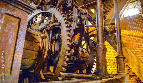 AMSTERDAM, NETHERLANDS - MAY 24, 2017:  Ancient iron mechanism for triggering bells in the tower. May 24, 2017 in Amsterdam - Netherlands.