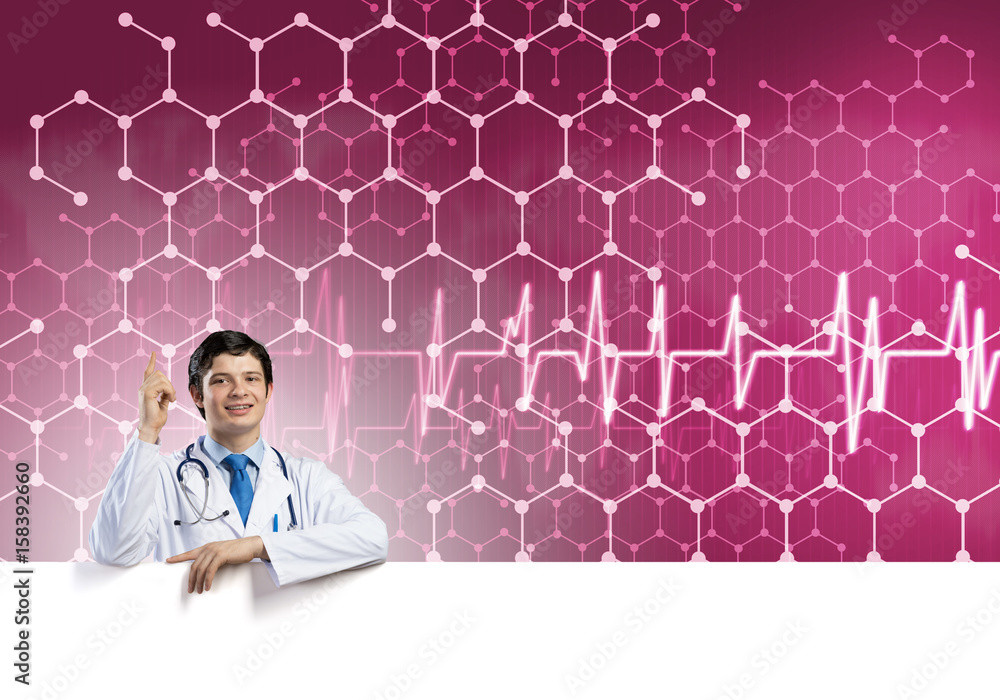Doctor with banner Doctor with banner