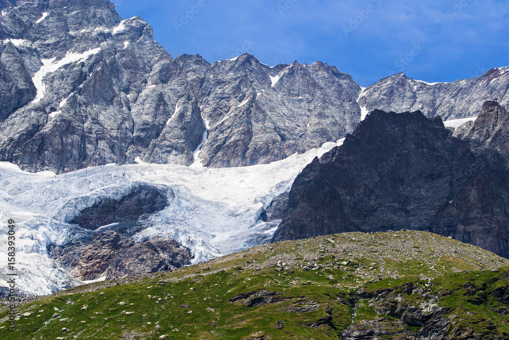 Glacier Alps Italy. View from Breuil-Cervinia near Matterhorn mount Glacier Alps Italy. View from Breuil-Cervinia near Matterhorn mount