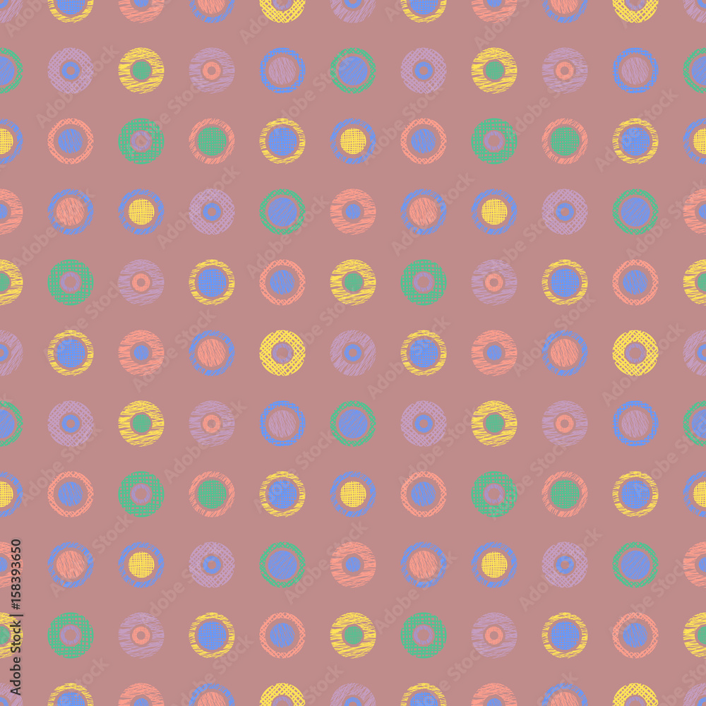 Seamless vector geometrical pattern with circles pastel endless background with hand drawn textured geometric figures. Graphic illustration, print for wrapping, background, cover, surface Seamless vector geometrical pattern with circles pastel endless background with hand drawn textured geometric figures. Graphic illustration, print for wrapping, background, cover, surface