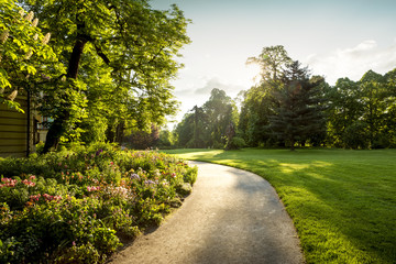 Fototapete Europa Stadtpark mit Blumen und Fußweg  © Mikolaj Niemczewski