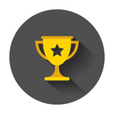 Trophy cup flat vector icon. Simple winner symbol. Illustration with long shadow.