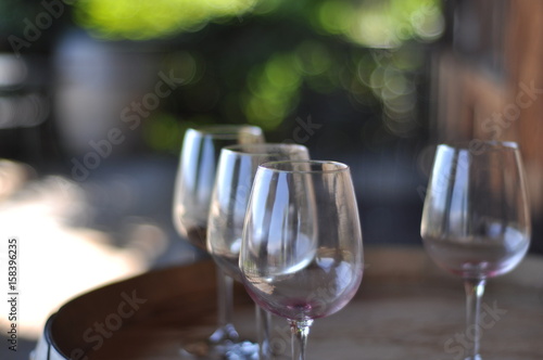 Glasses on a wine barrel