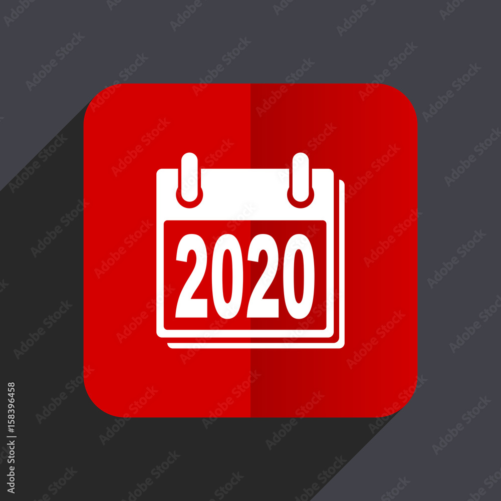 New year 2020 flat design web vector icon. Red square sign on gray background in eps 10. New year 2020 flat design web vector icon. Red square sign on gray background in eps 10.