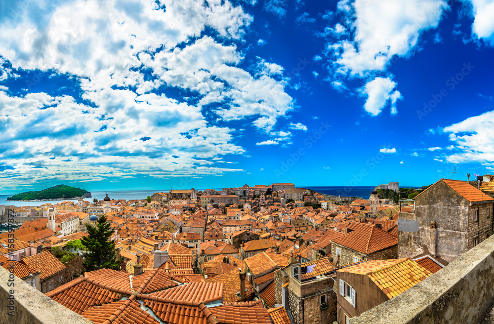 Dubrovnik Croatia. / Aerial cityscape of popular touristic resort - town Dubrovnik, Croatia summertime.