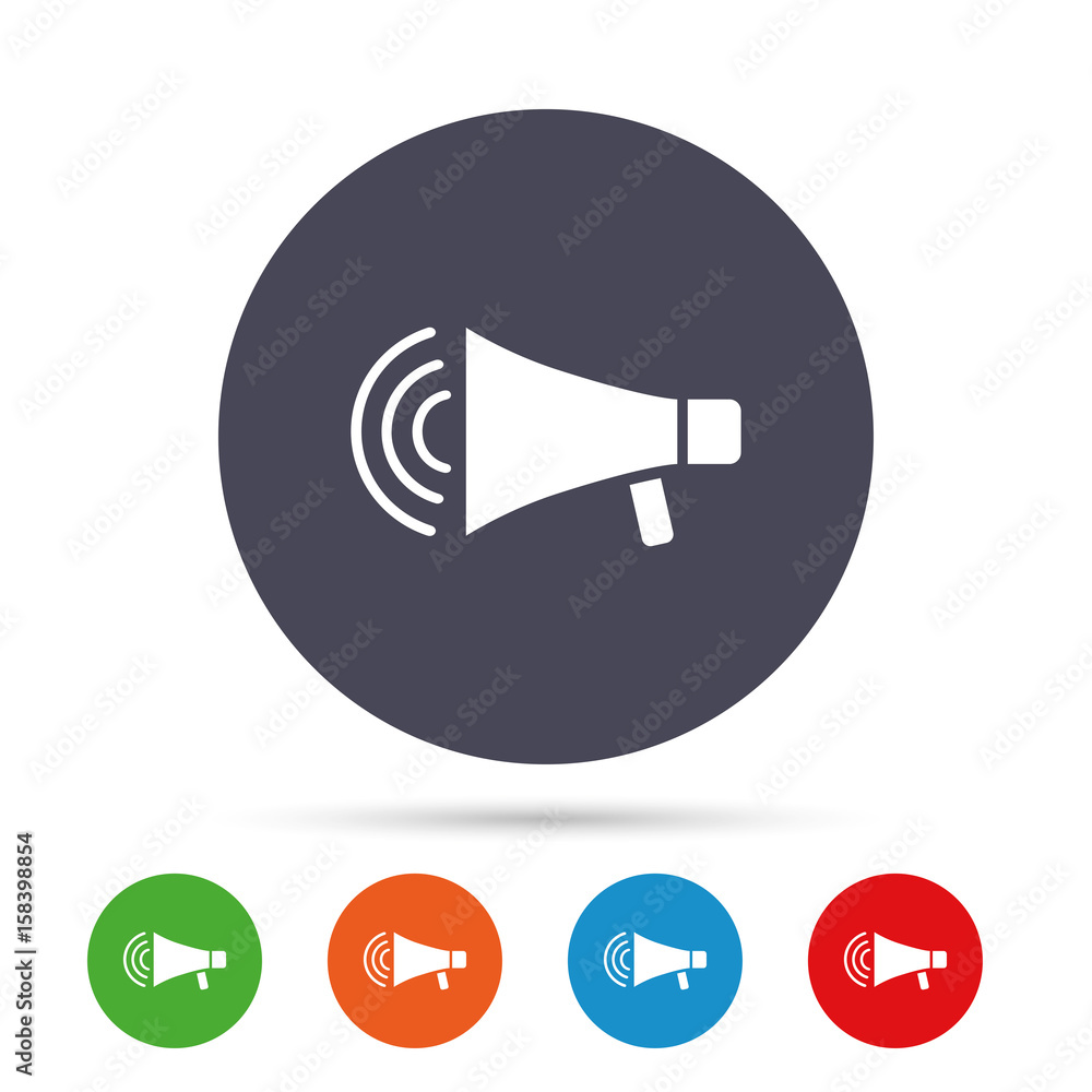 Megaphone sign icon. Loudspeaker strike symbol. Megaphone sign icon. Loudspeaker strike symbol.