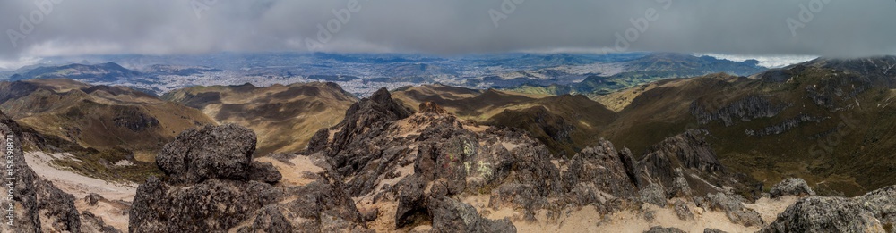 Panorama from the peak of the rim of Rucu Pichincha volcano, Ecuador