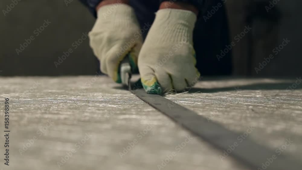 Master cut off with a knife fiberglass on the line Master cut off with a knife fiberglass on the line