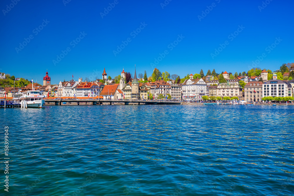 Harbor in Lucerne city with the view of Lucerne lake and promenade.