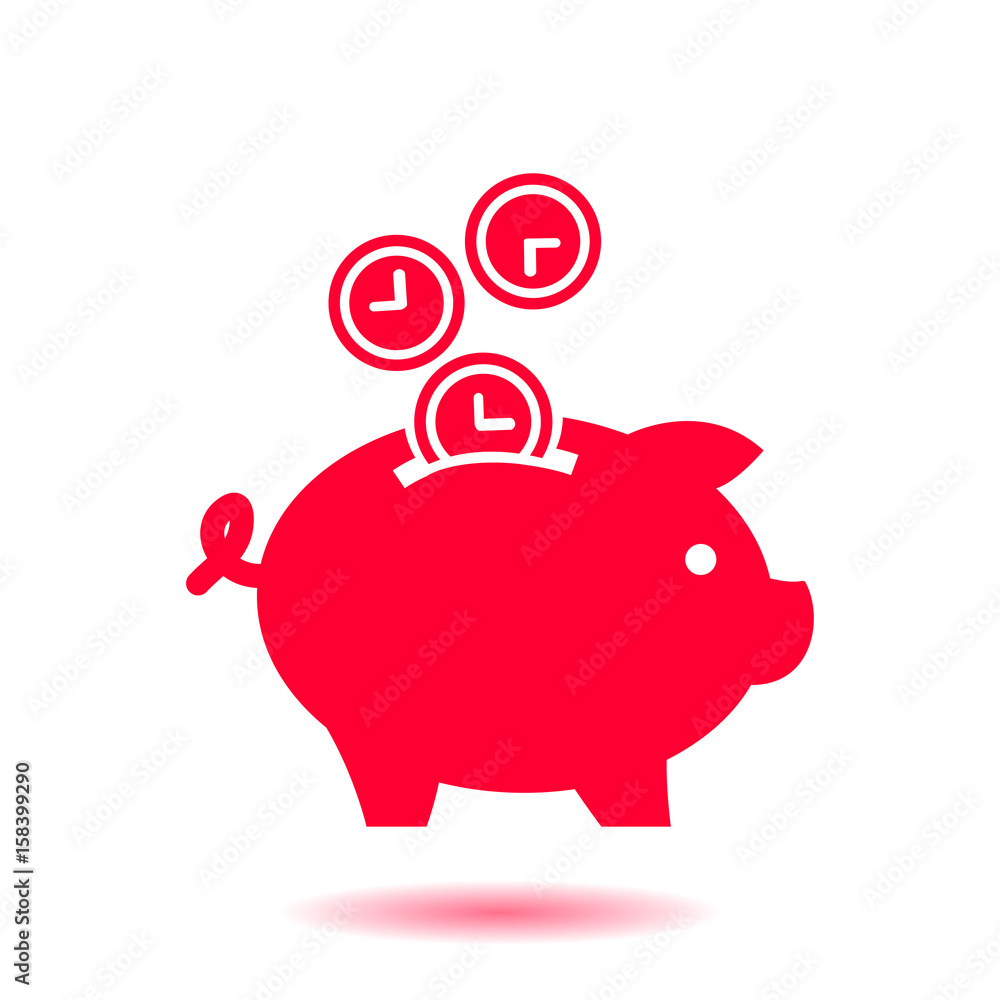 Obraz premium Time is money piggy bank icon. Flat design style.