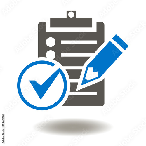 Clipboard check mark pencil vector icon. Compliance Regulations Rules Standards Laws illustration. Checklist sign. Voting, education.