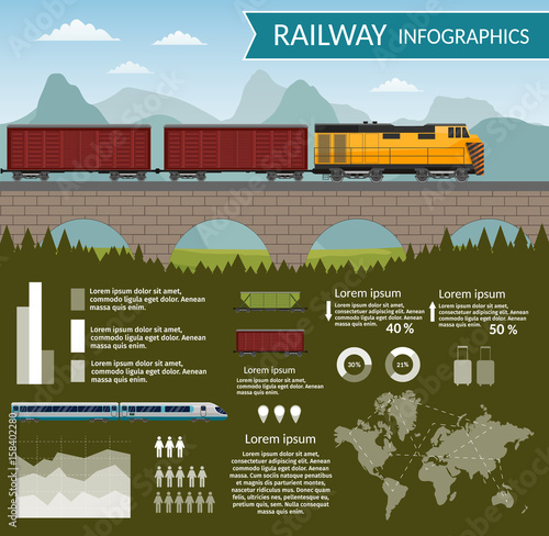 Railway train transportation infographic vector background