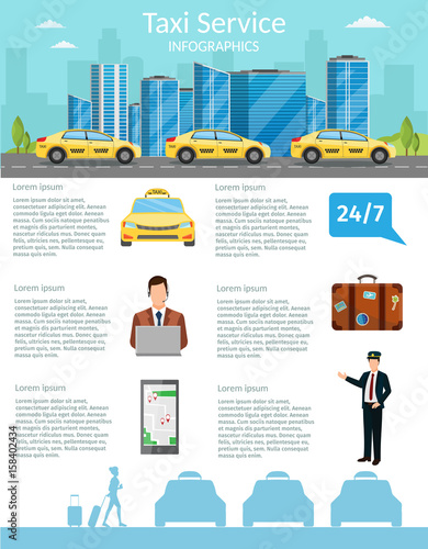 Taxi driver Call with smartphone service background the city flat style illustration background