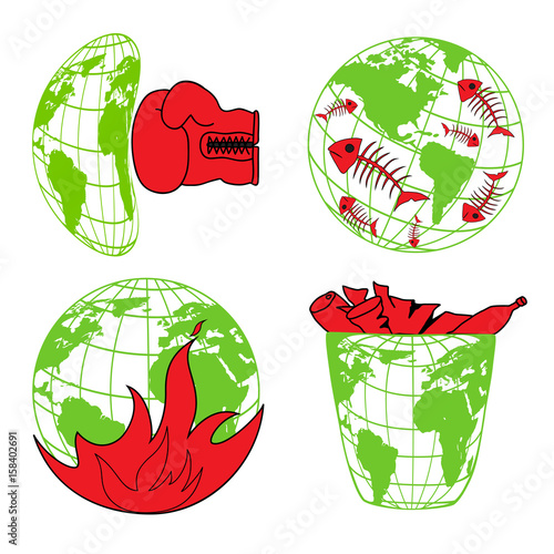 Planet Earth,  environmental pollution, environmental disaster, ecology icons

