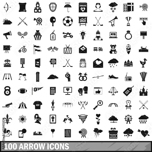100 arrow icons set, simple style 