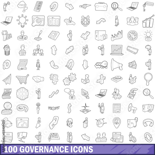 100 governance icons set, outline style