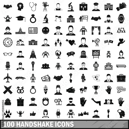 100 handshake icons set, simple style 