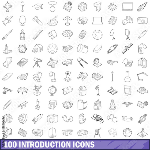 100 introduction icons set, outline style