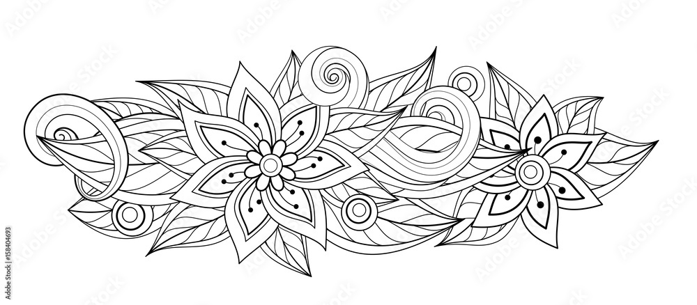 Vector Monochrome Floral Composition in Oval Shape