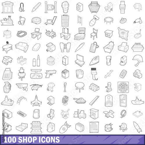 100 shop icons set  outline style